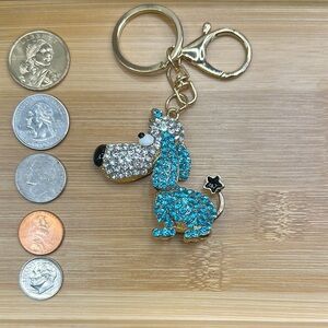 Glittering Dog Keychain and Purse Charm with Blue and Silver Accents 5“ x 2 1/2“